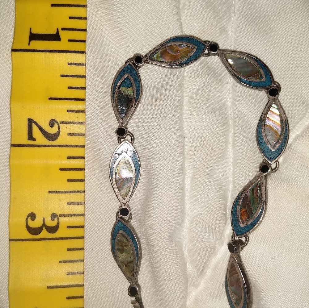 Abalone, Turquoise and Silver 7" Bracelet